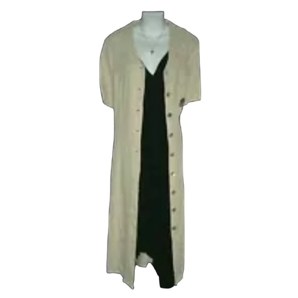 Vintage 80's Positive Influence Dress Linen Duster Tribal Boho Grandmother Plus - Picture 3 of 14